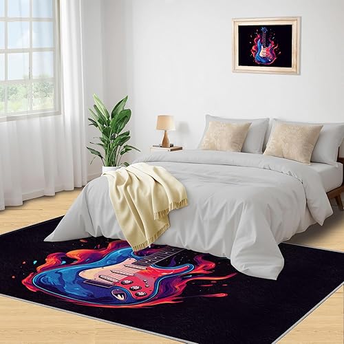 Miniatura 53 de Alfombra de instrumentos musicales – Alfombras de 4 x 5 pies para sala de estar, alfombra de área musical, alfombra de área musical, alfombra