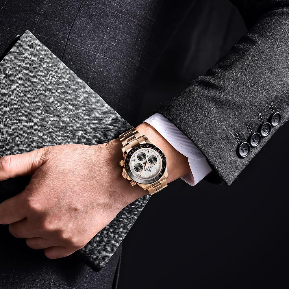 Pagani Design PD-1644 Quartz Men's Watch, Date, Sapphire Lens, 316L Stainless Steel, Ceramic Bezel, VK63 Movement, Water Resistant Watch, Men's Sport Waterproof Chronograph Watch