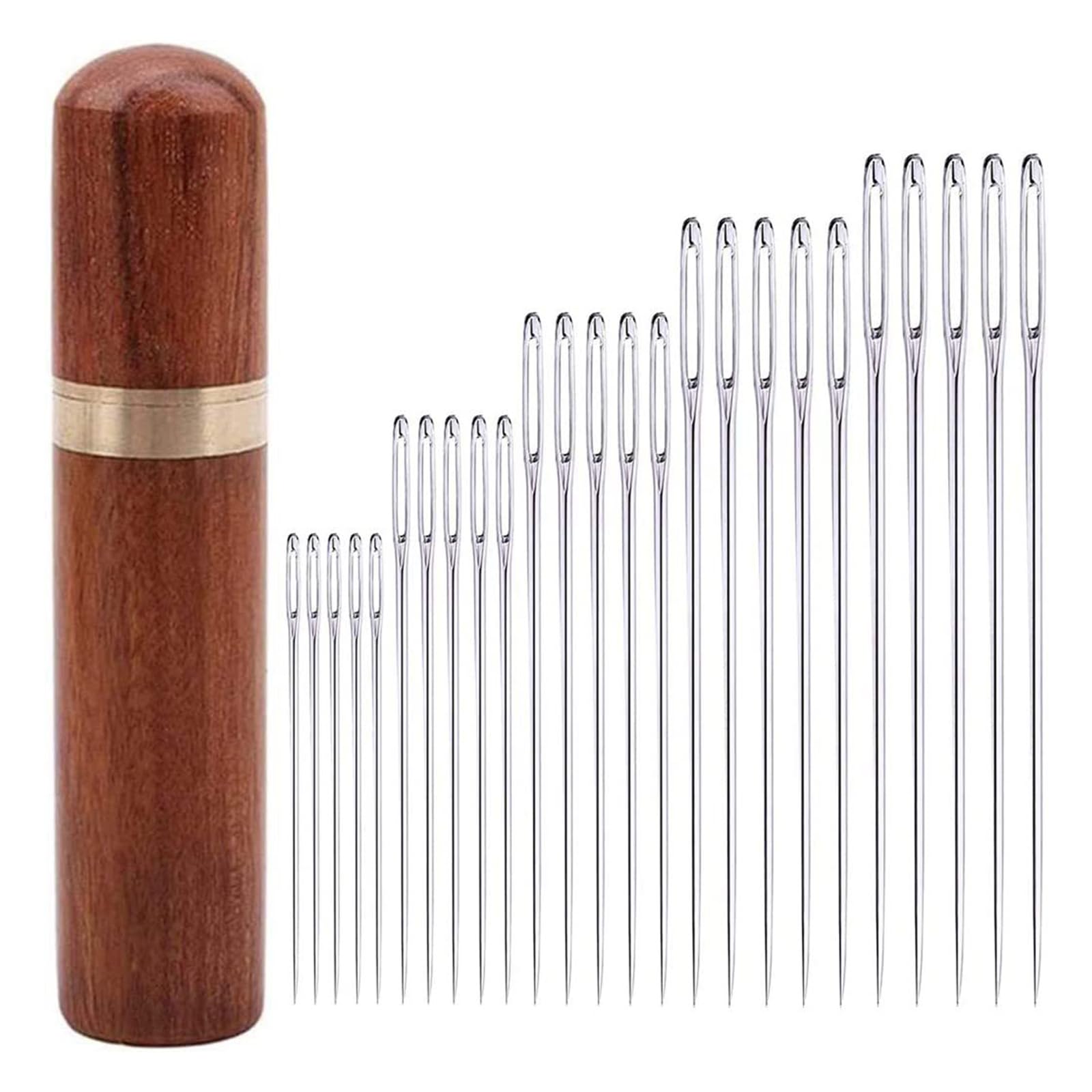 25 Pieces Sewing Needles Large Eye Hand Beveled Sewing Needles Wooden Needles Needle Case Yarn Tapestry for Sewing DIY Needlework Embroidery 5 Sizes