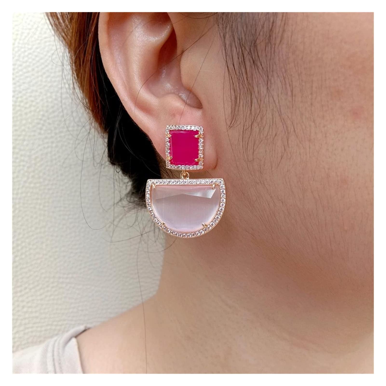 WXKAGF Joyería de Moda, Pendientes de Tuerca Fucsia rectangulares Rosas, joyería de Moda geométrica, Pendientes de Gama Alta
