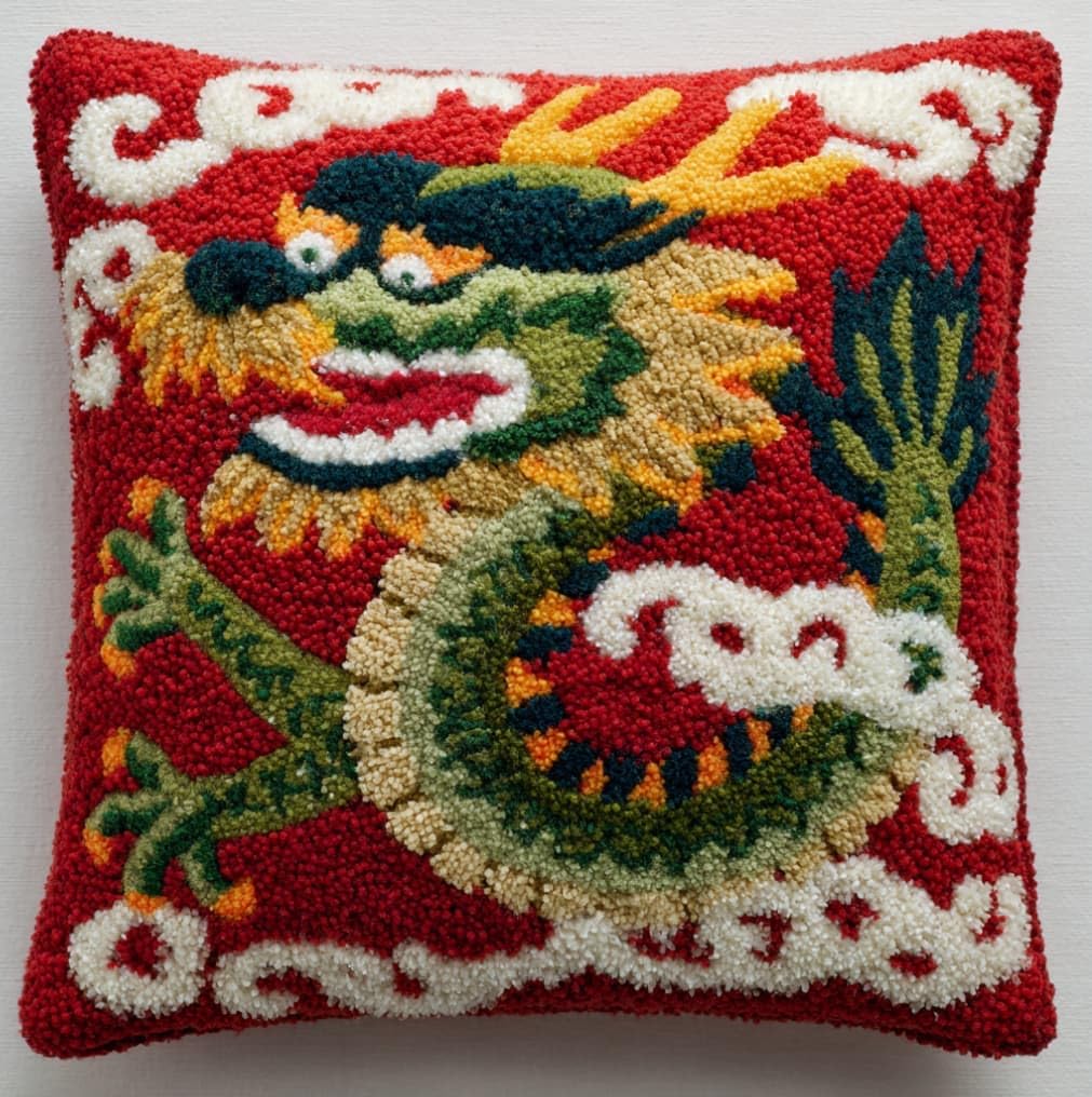 WallustrioaW Latch Hook Pillow Case Kits,Drago 17X17 Inch Latch Hook Cushion Cover Kit,Knitting Kits Cushion for Adults Rug Making Kit for Starters