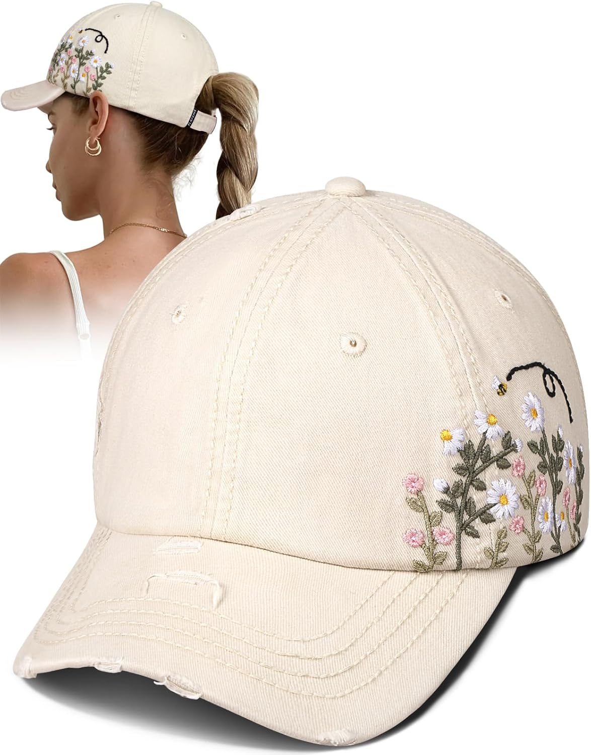 Flafens Womens Baseball Caps - Cute Baseball Hat Vintage Distressed Low Profile Embroidered Cotton Ladies Ball Ballcap