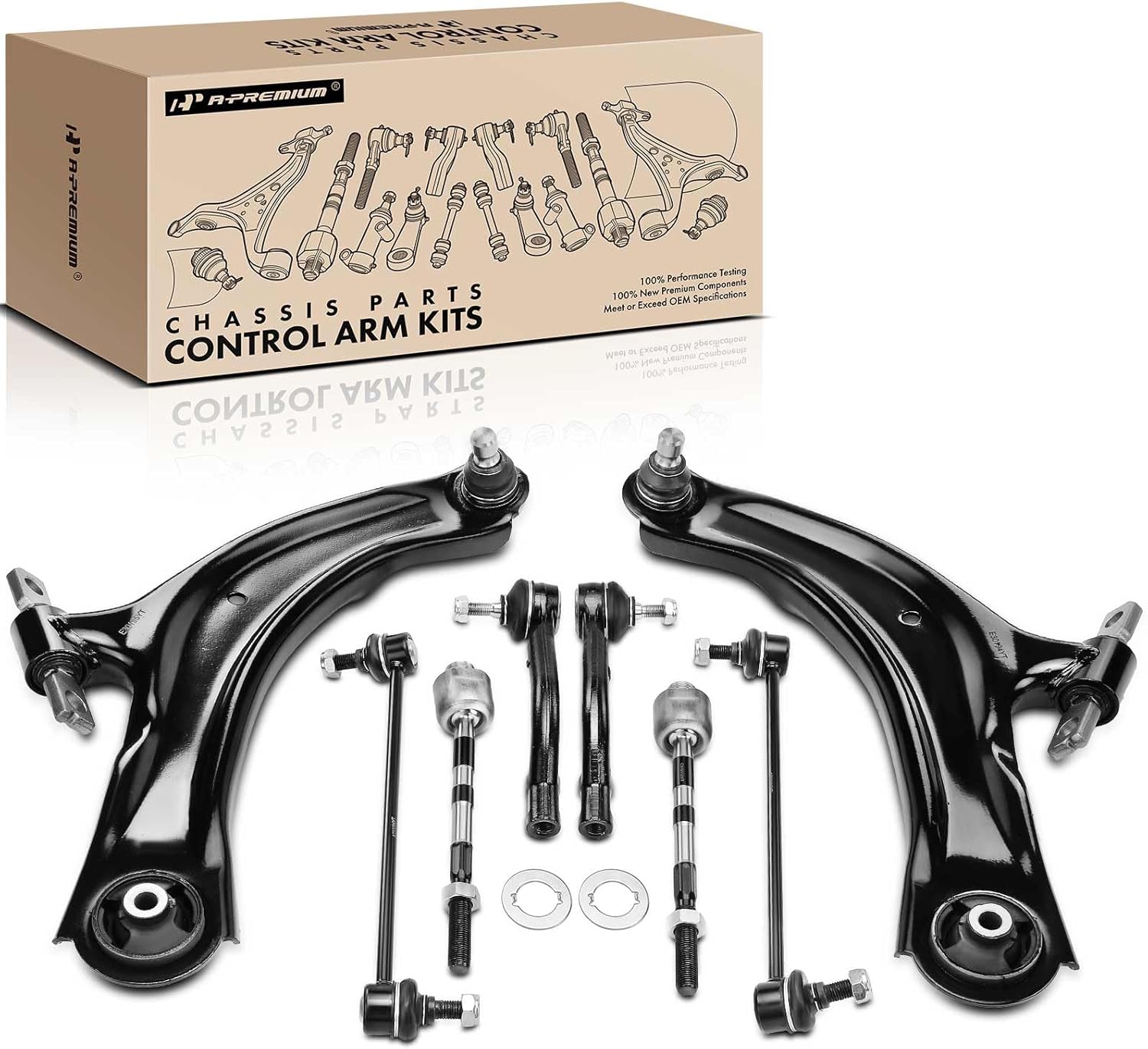 A-Premium 8Pcs Front End Suepnsion Kit, Front Suspension Kit with Lower Control Arm, Sway Bar Link, Inner & Outer Tie Rod End, Compatible with Nissan Rogue 2008-2013, Rogue Select 2014-2015
