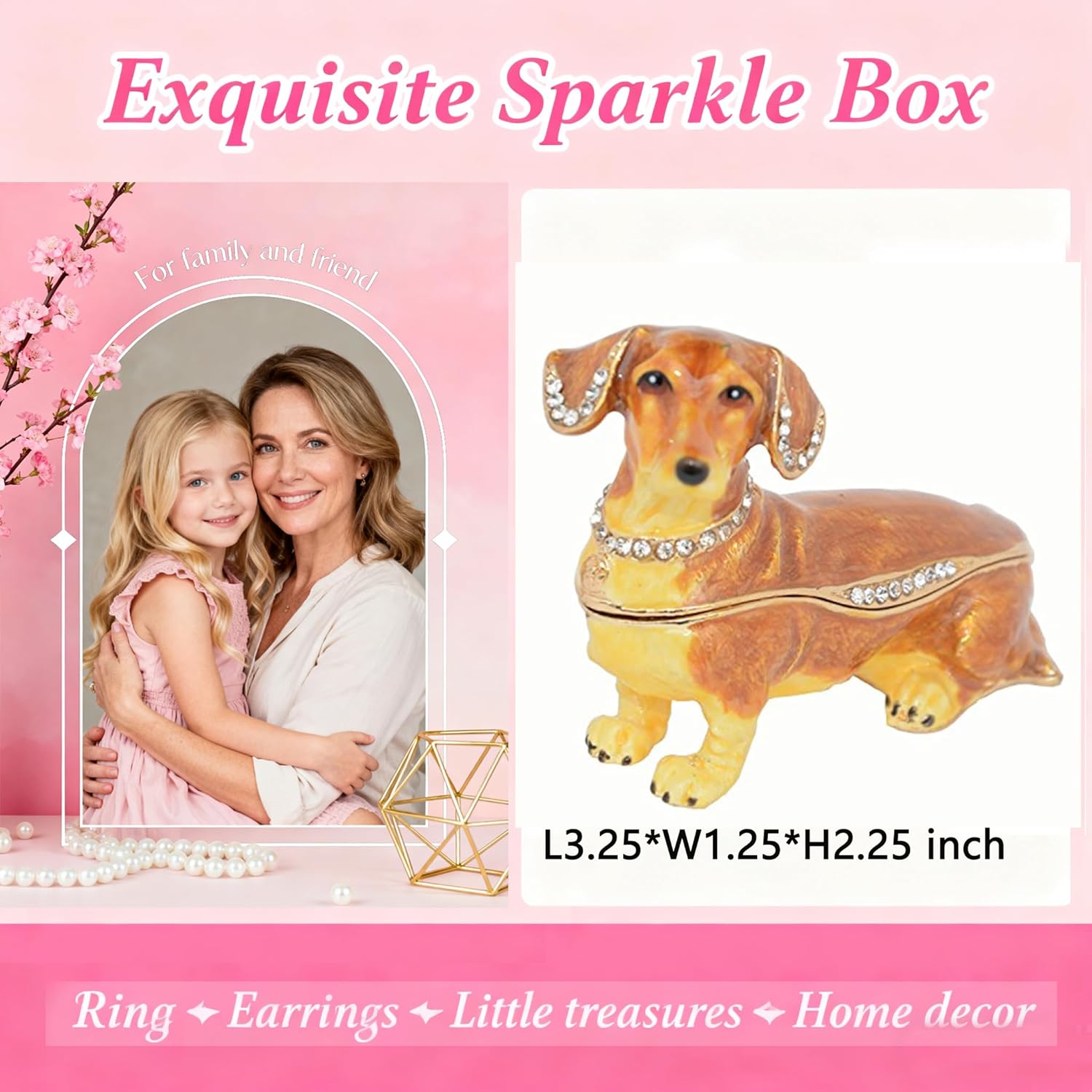 Dachshund Trinket Box Jewelry Box Hand Painted Decorative Box with Hinged Lid Ring Earring Holder Dog Figurine Collectible