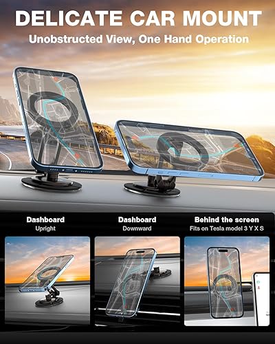 Miniatura 2 de Smolink Soporte de teléfono Tesla, soporte magnético de metal fuerte para el salpicadero del coche y el modelo Tesla 3YSX, plegable oculto para el