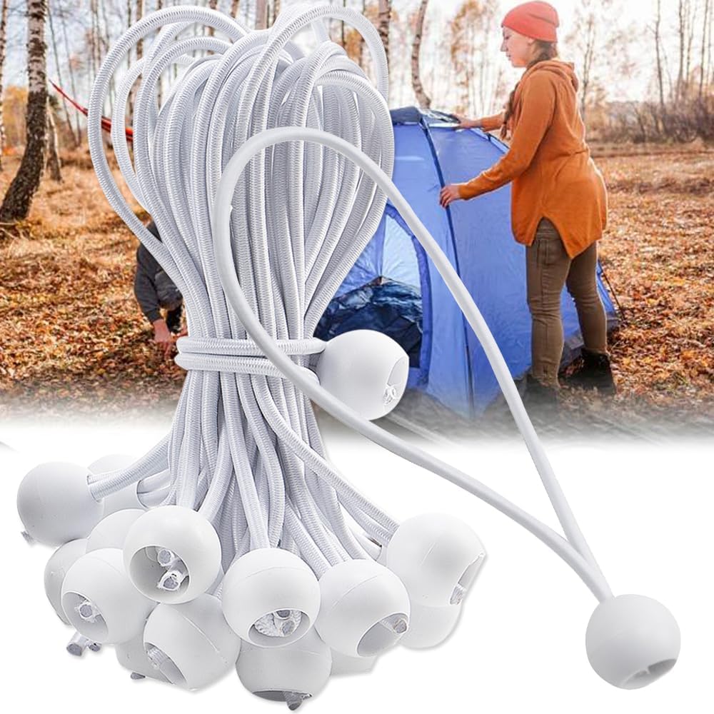 10PCS Multi-Functional Elastic Tent Fix Cords White Ball Bungee Loop Strap Fixed Rope Outdoor Camping Tent Accessorie (20CM)