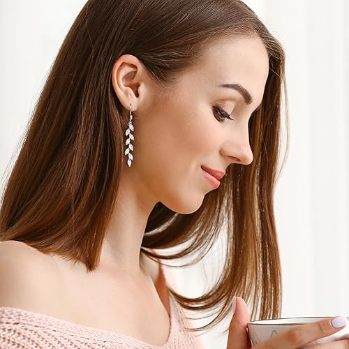 Miniatura 10 de Handmade Rose Gold Leaf Earrings Crystal Wedding Dangle Earrings for Brides Bridesmaid Gift for Women Teen Girls