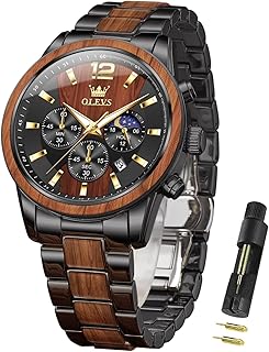 OLEVS Chronograph Watches for Men Original Analog Quartz Gold Silver Stainless Steel Metal Strap Blue Luxury Moon Phase Date Waterproof Branded Men's Wrist Watch