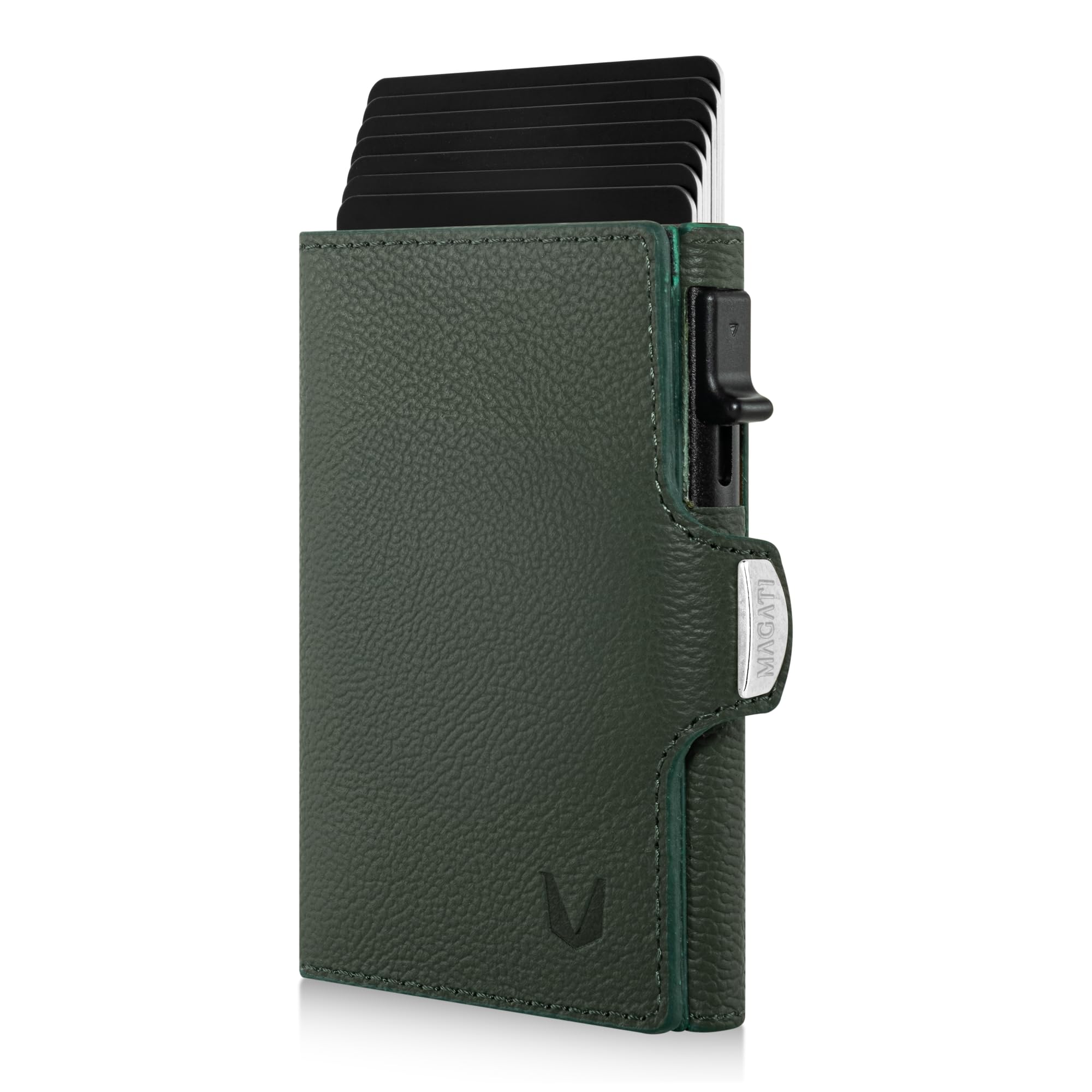 MAGATI Slim Wallet Zani aus Leder mit Fundservice, Kartenetui - Geldbörse mit Münzfach & RFID Blocker, Portmonee mit Kartenhalter & Geldscheinfach, Grün