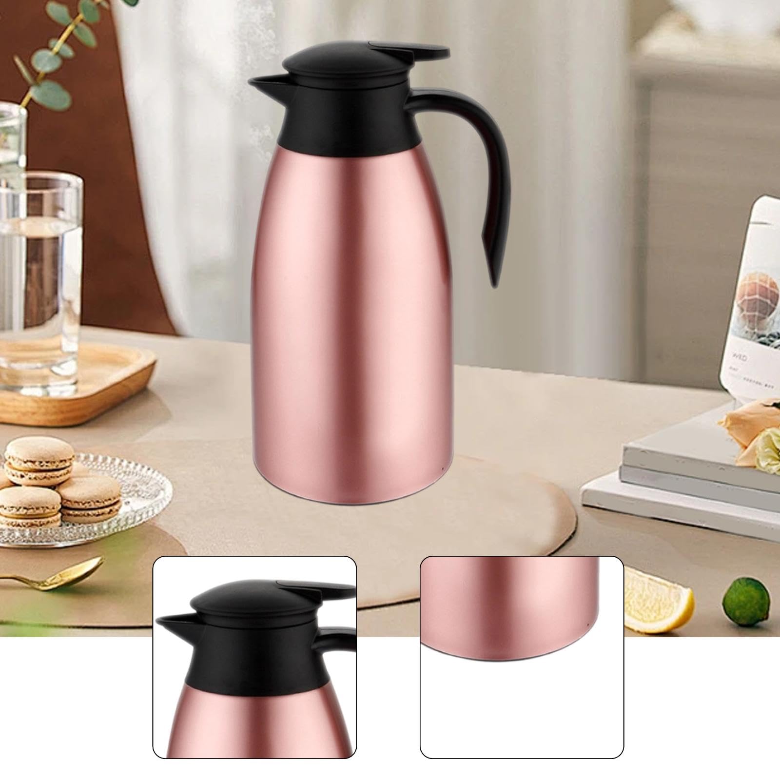 Caraffa Termica in Acciaio Inox per caffè E tè, Dispenser di Bevande in Silicone con 24 Ore, Ideale per Ufficio E Casa, Oro Rosa