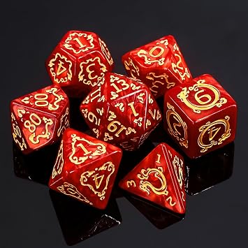 Dnd ダイスセット - 多面体ロールプレイングサイコロ7個 ゴールドドラゴンデザイン アクリルd&dダイス ダンジョンズ&ドラゴン、パスファインダー、ウォーハンマー、rpgゲームに最適 レッド