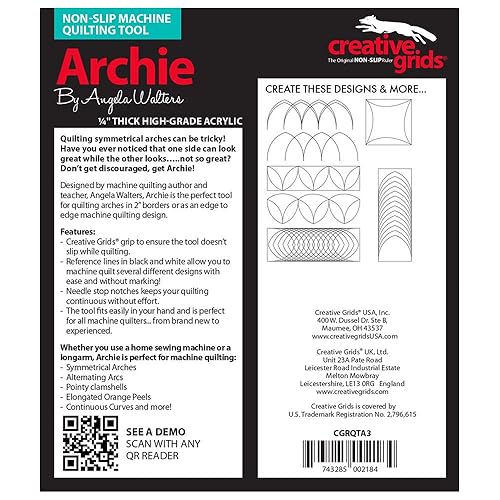Miniatura 6 de Creative Grids Machine Quilting Tool Archie - CGRQTA3 - Fabricado en Estados Unidos, regla de plantilla acrílica antideslizante para acolchado y