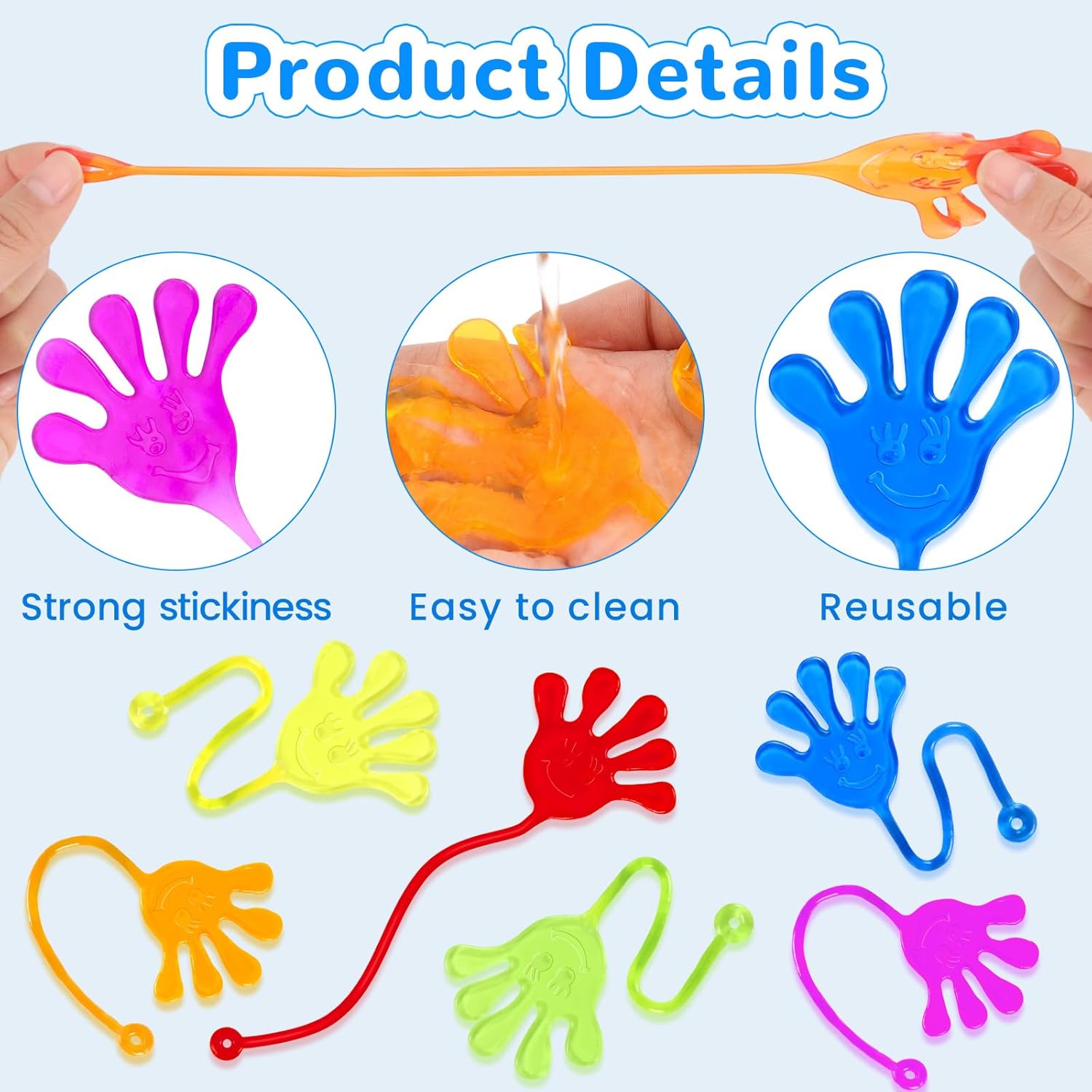 24PCS Sticky Hands Toys for Kids, Stretchy Goodie Bag Stuffers Toy for Party Favor Supplies, Sticky Toys for Boys Girls Classroom Prizes (Hand)