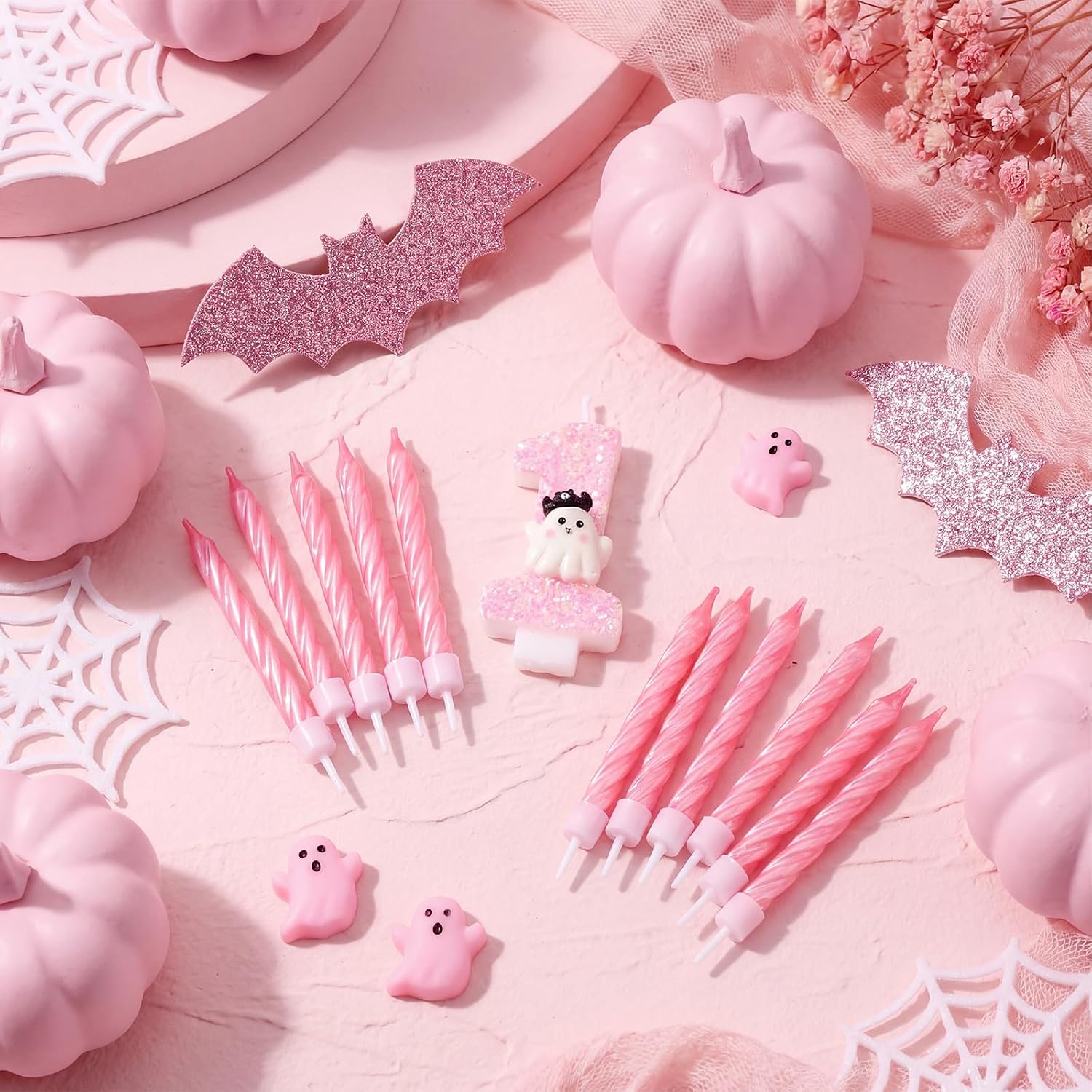 Conelist Halloween 1st Birthday Ghost Candle Set, Pink Ghost Cake Topper