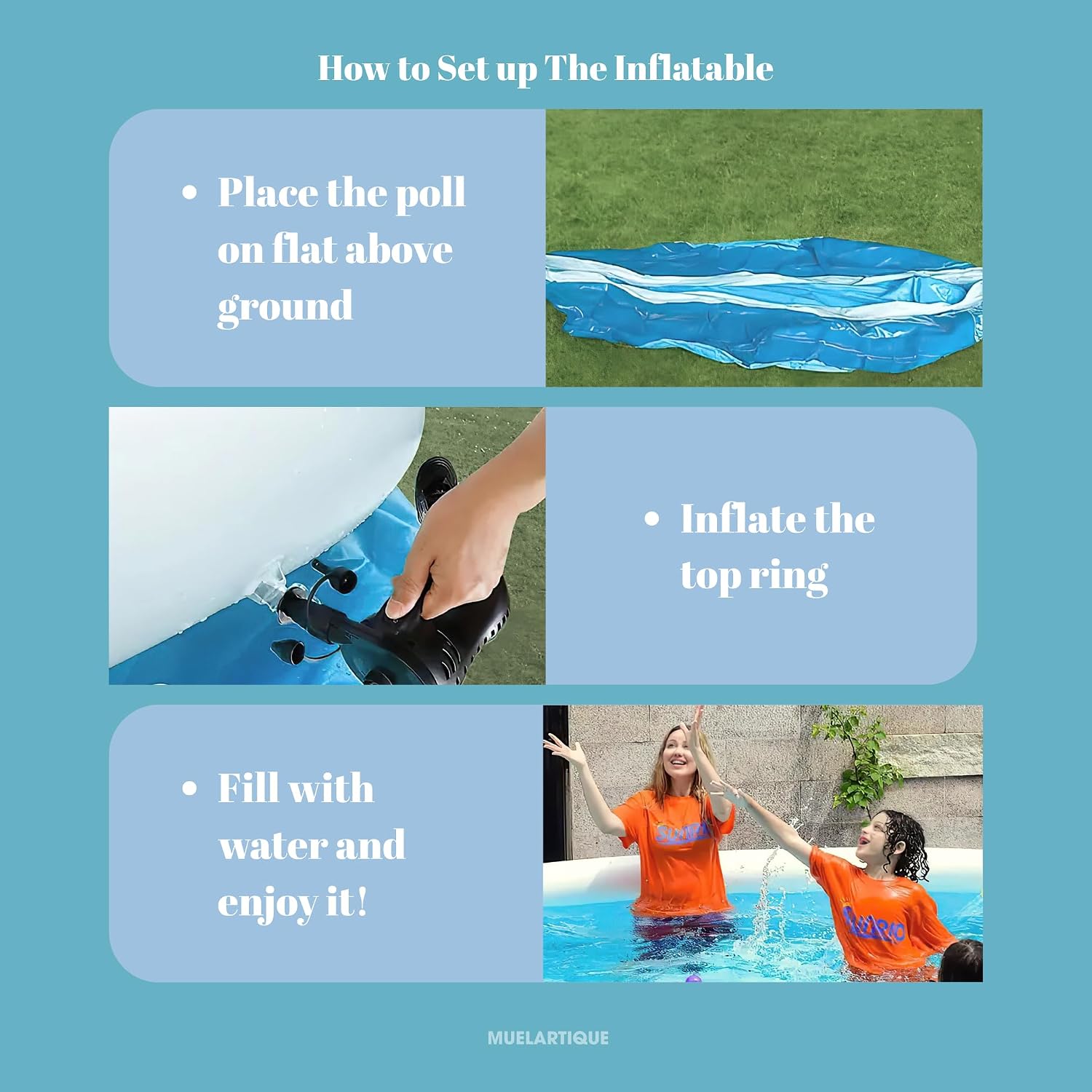 Inflatable Pool, Large Inflatable Swimming Pool for Kids,Adult, Blowup Pools with Seats,Backrest.Durable Thickened 96.06"x96.06"x24.8"Inflatable Family Pools for Backyard,Blue (96.06 * 24.08)