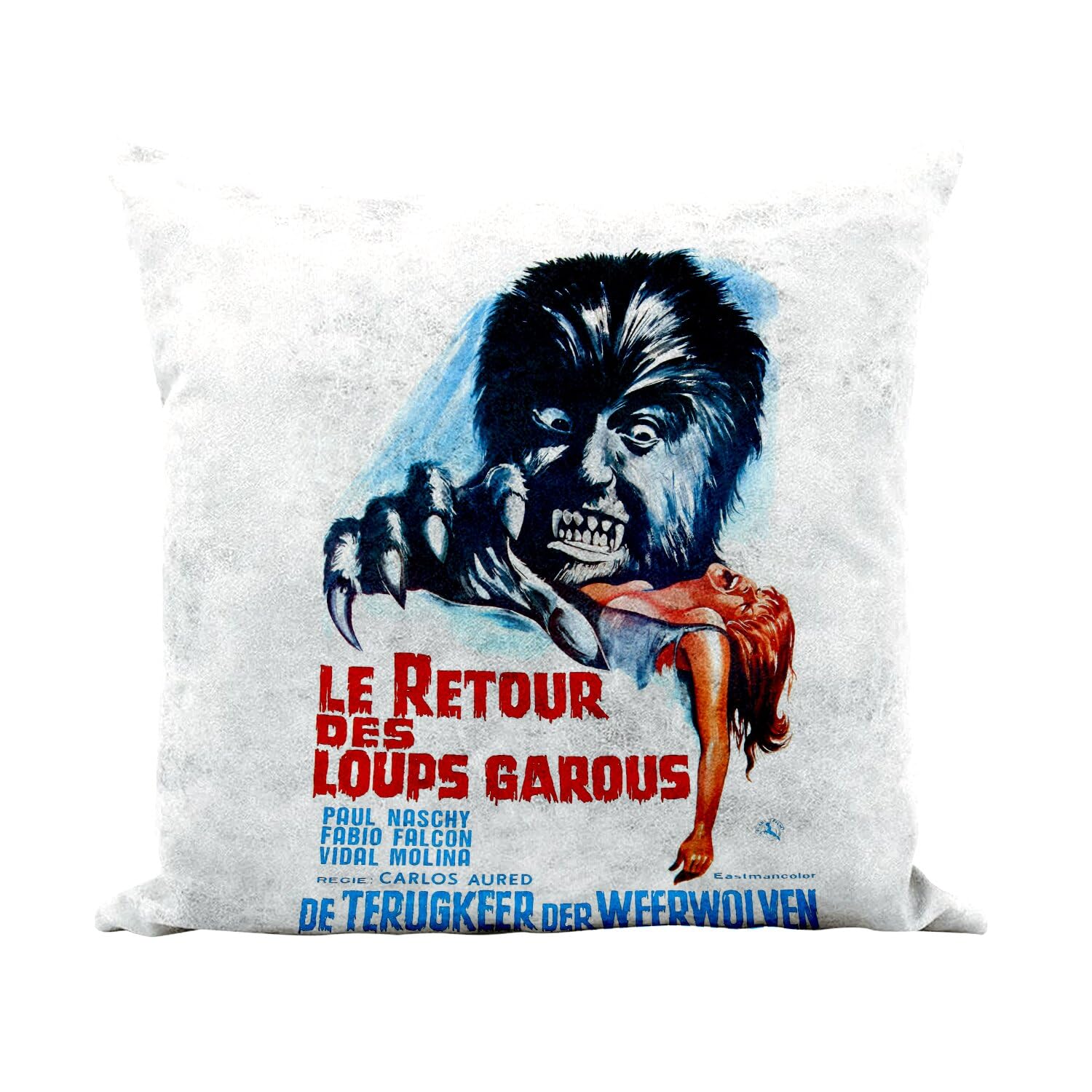 Coussin similicuir blanc Retour des Loups-Garous 40x40 cm retro avec garnissage
