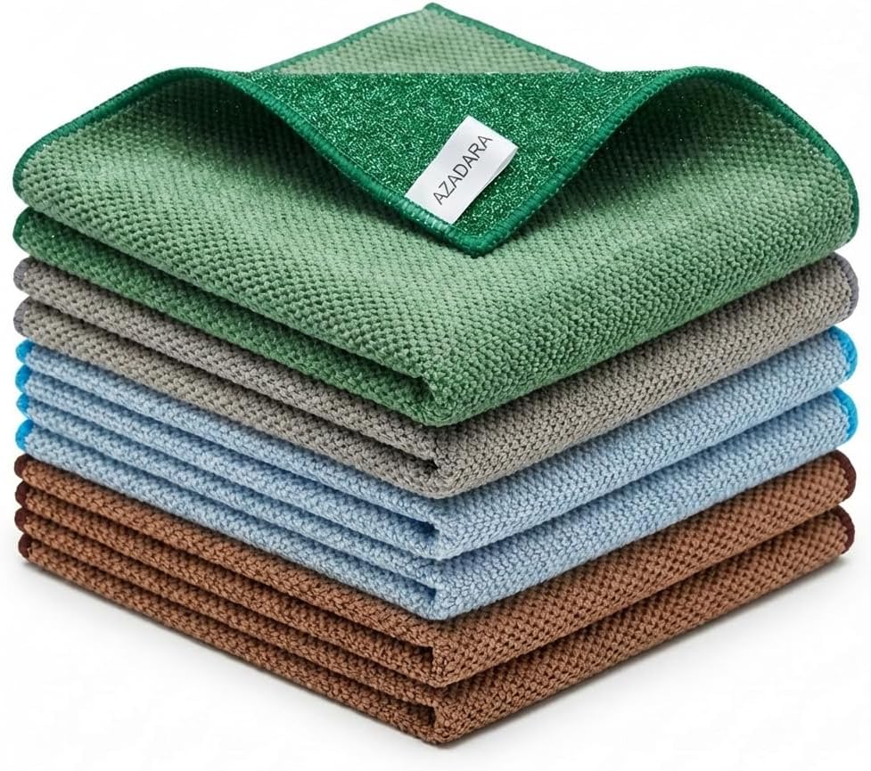 Dual-Sided Microfiber Cleaning Cloths – Non-Scratch Scrub & Absorbent Wipe – 2-in-1 Reusable Cleaning Towels for Kitchen, Home, Car, Glass & Appliances – 11.81” x 11.81” (12 Pack)