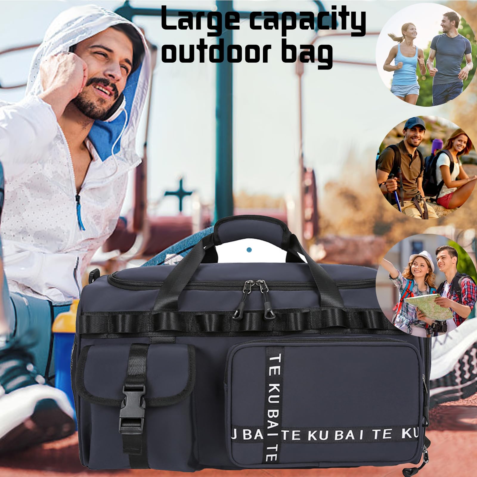 Borsone da Viaggio da Uomo e Donna, 65L Borsa Sportiva Grande con Scomparto per Scarpe, Scomparto Umido, Impermeabile, Borsa da Nuoto, per Notte Weekender