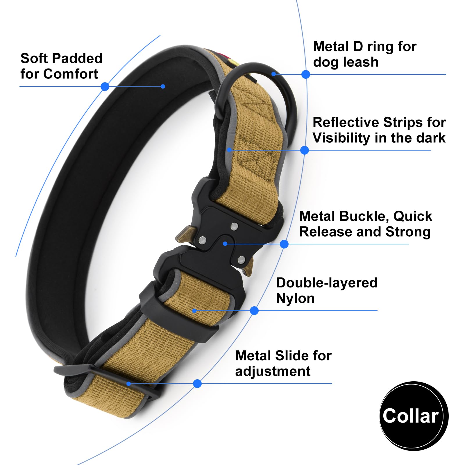 Plutus Pet Tactical Dog Collar, Reflective, Adjustable Heavy Duty Dog Collar, Soft Padded and Comfortable - Image 3