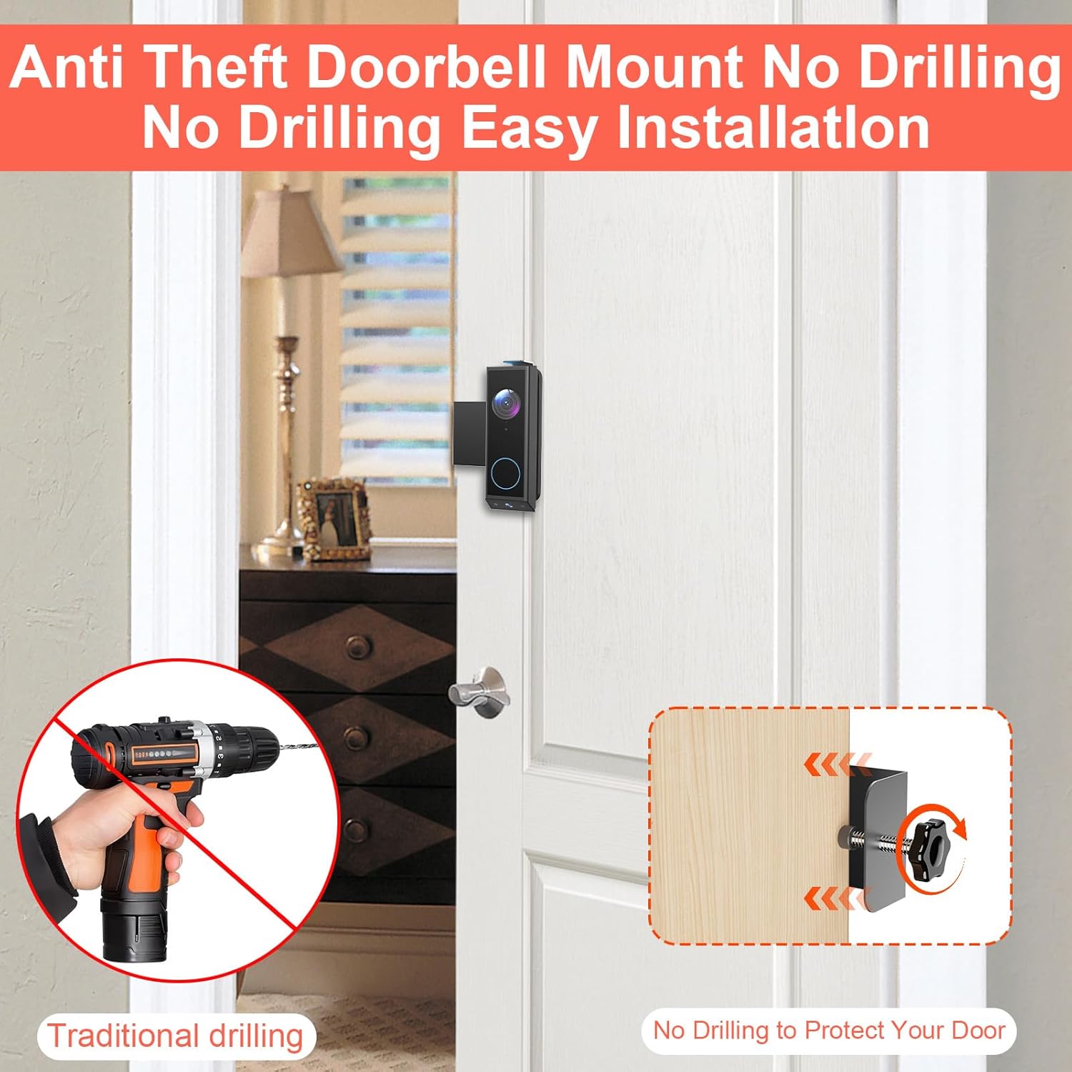 Anti-Theft Video Doorbell Mount for Eufy E340, Doorbell Camera Mount, No Drill Adjustable Mounting Bracket Holder Accessories for Apartment Rentals, Enhanced Protection Doorbell Mount Bracket - Image 6
