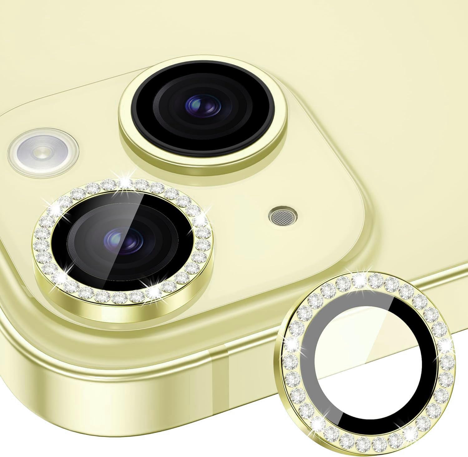 MAYBAL® Diamond Camera Lens Protector Compatible for iPhone 15/15 Plus- Alloy Metal Cover with Tempered Glass Screen Protector – Scratch Resistant, Easy Installation – Diamond Yellow MAYBAL® Diamond Camera Lens Protector Compatible for iPhone 15/15 Plus- Alloy Metal Cover with Tempered Glass Screen Protector – Scratch Resistant, Easy Installation – Diamond Yellow