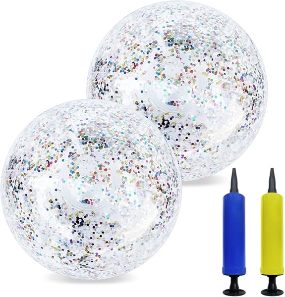 HAIKING 2 Pack Glitter Beach Balls with Inflators
