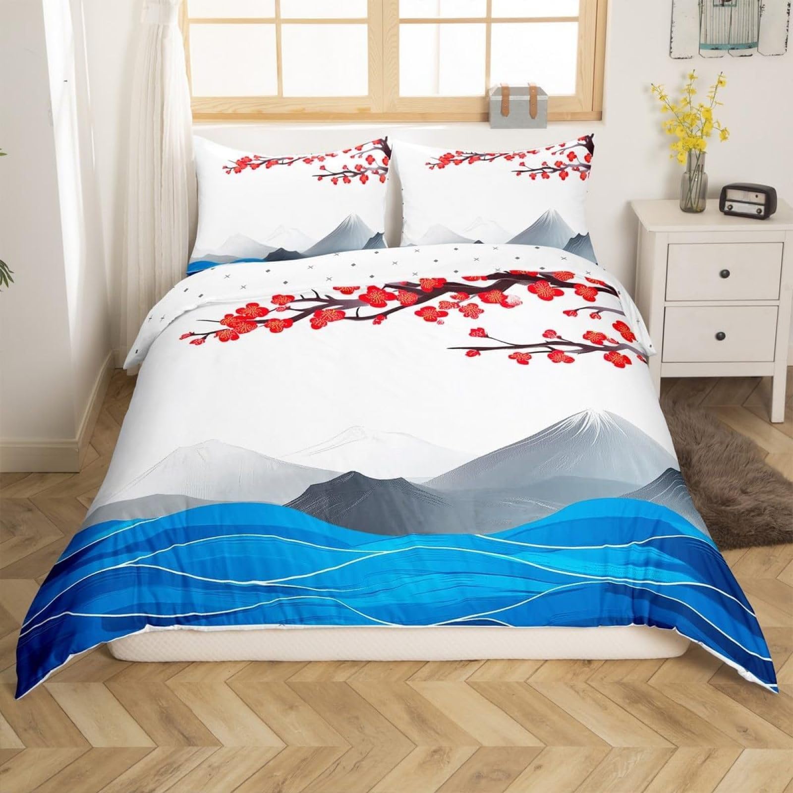 Super King Size zestaw poszewek na kołdrę Fuji z zapięciem na zamek błyskawiczny pościel dla dzieci miękka oddychająca poszewka z mikrofibry 260 x 220 cm + 2 poszewki na poduszki 50 x 75 cm