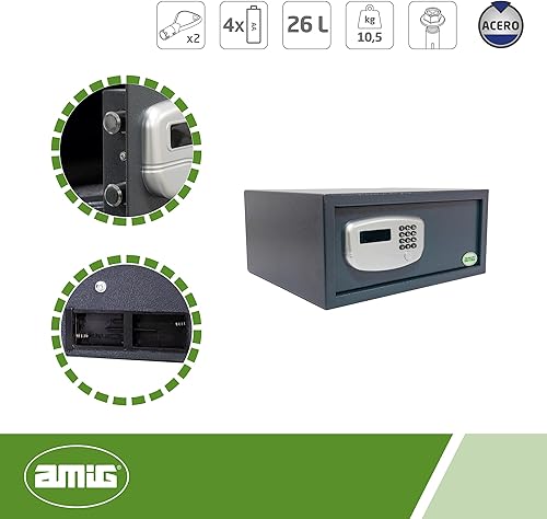 Miniatura 4 de Amig - Caja fuerte con pantalla LED - Caja fuerte electrónica motorizada - Acero - Ideal para hoteles, apartamentos y oficinas - Protección del