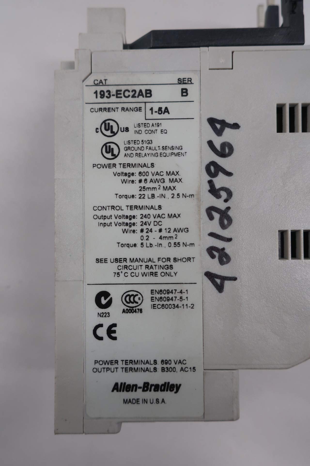 ALLEN BRADLEY 193-EC2AB E3 Plus Overload Relay 1-5A AMP 600V-AC  