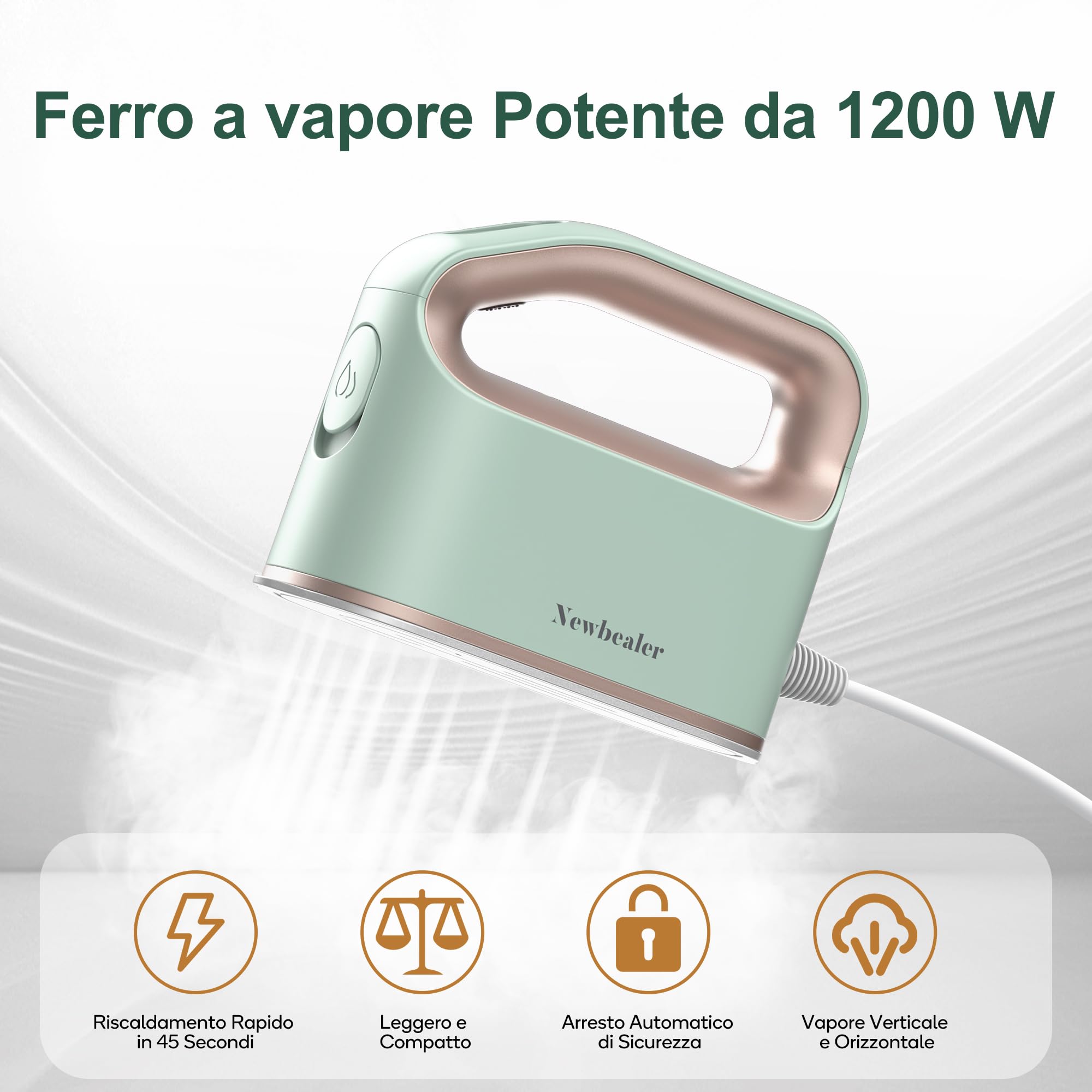 Newbealer Ferro da Stiro a Vapore, Ferro da Viaggio Mini, Vapore Turbo