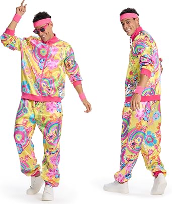 IEEILULU 80s 90s Tracksuit Men, Retro Windbreaker Tracksuit 80s Halloween Costume Couples Set with Hip-Hop Accessories