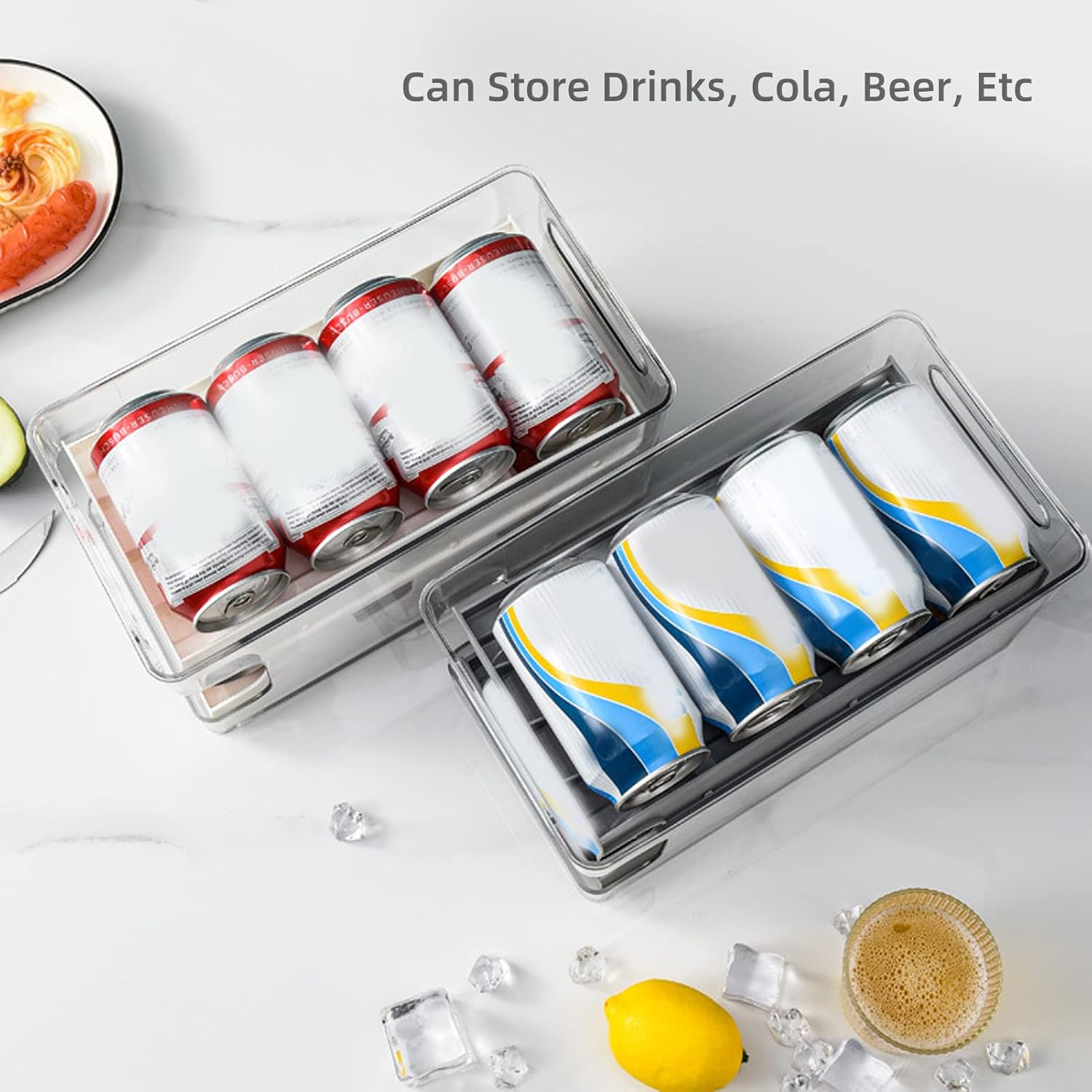 Fridge Organisers for Soda Can, 2 Tier Soda Can Rack Fridge Storage Shelf Can Storage Holder Fridge Dispenser Holds for Pantry Refrigerator (Orange)
