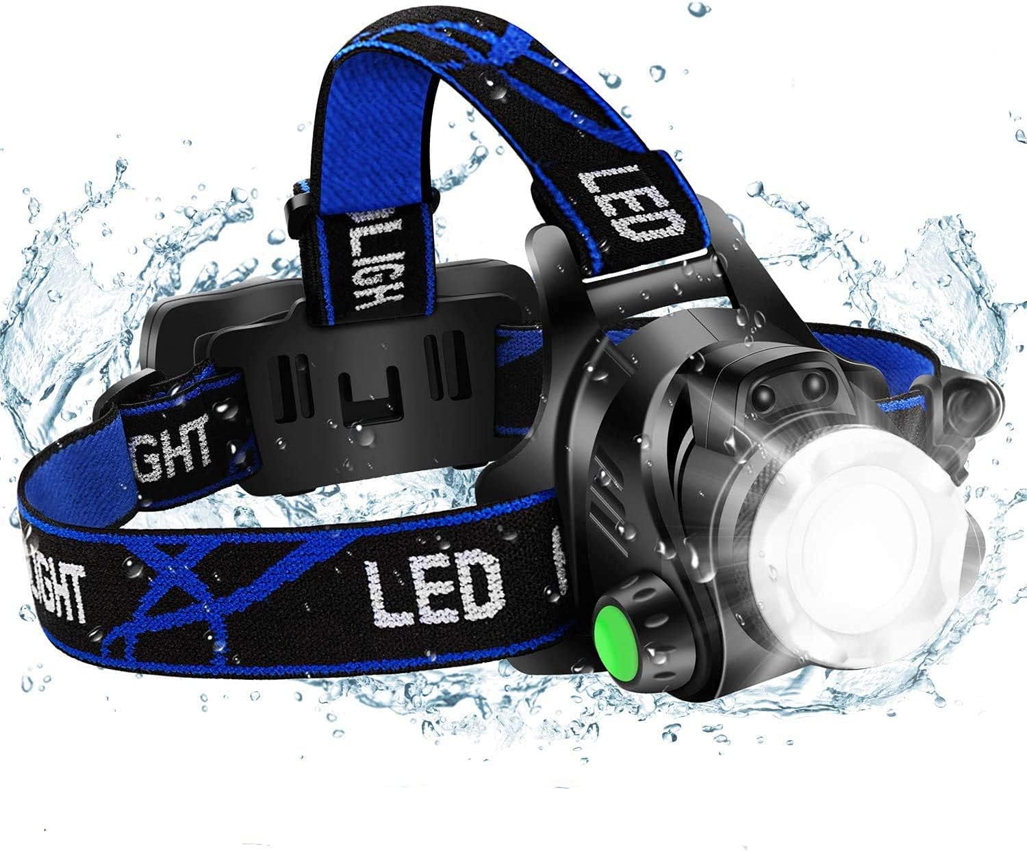Mulugeta, Super Bright Headlamp, USB Rechargeable Led Head Lamp, Zoomable Waterproof Headlight with 3 Modes and Adjustable Headband, Hard Hat Light Perfect for Camping, Outdoors, Hunting, Running
