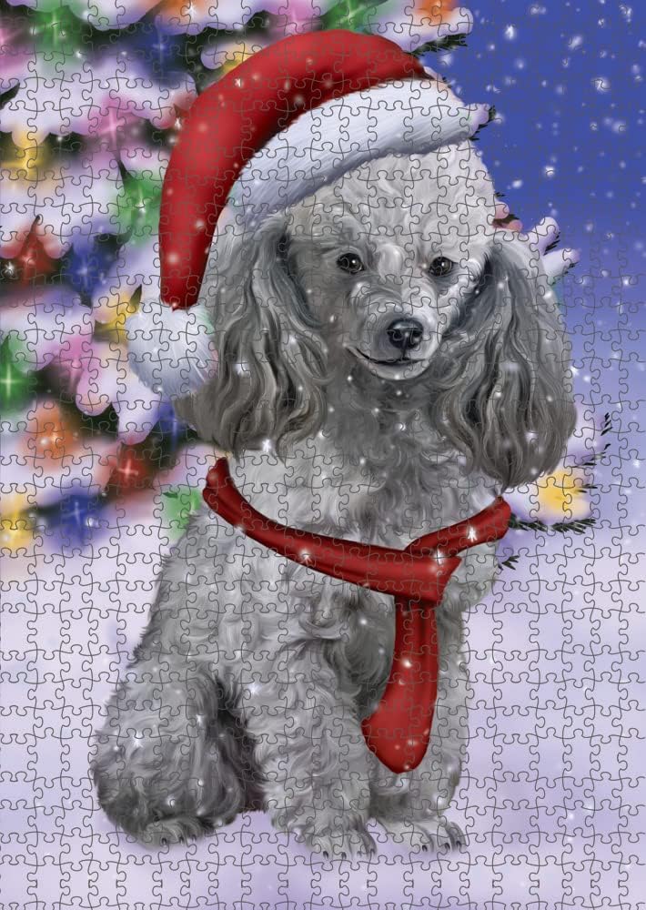 Christmas Winterland Wonderland Poodle Dog Jigsaw Puzzle for Adults - Animal Printed Interlocking Puzzle Game Artwork - Gift for Dog Lover's -1000 Pcs 29.5"x19.7", PZLE55144