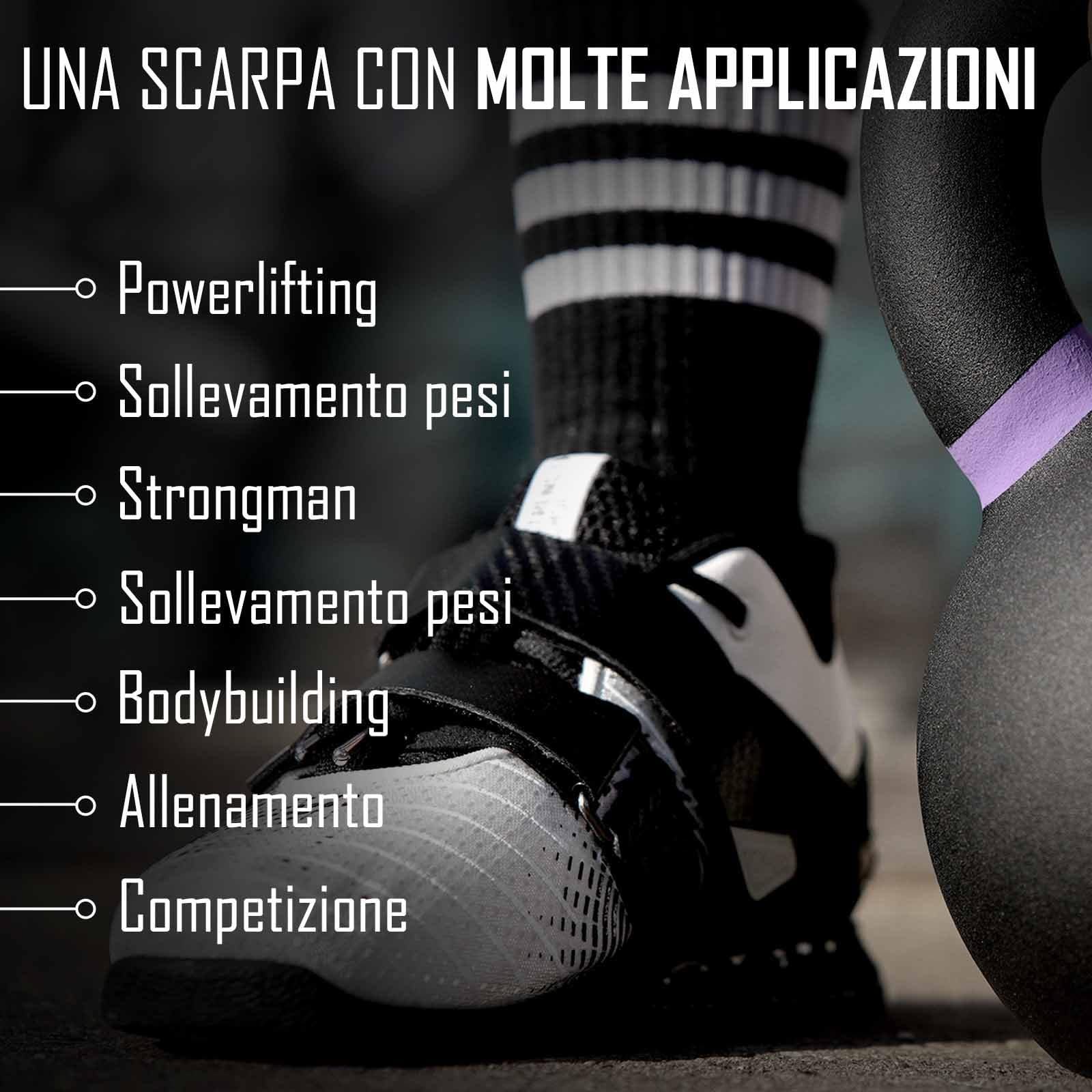 Strength Shop 1 Paio di Scarpe Powerlifting, Scarpe Sollevamento Pesi Uomo e Donna con Tacco in plastica Dura (2,3 cm), Antiscivolo e stabili, con Suola Rigida in Gomma/TPU e Doppia Chiusura