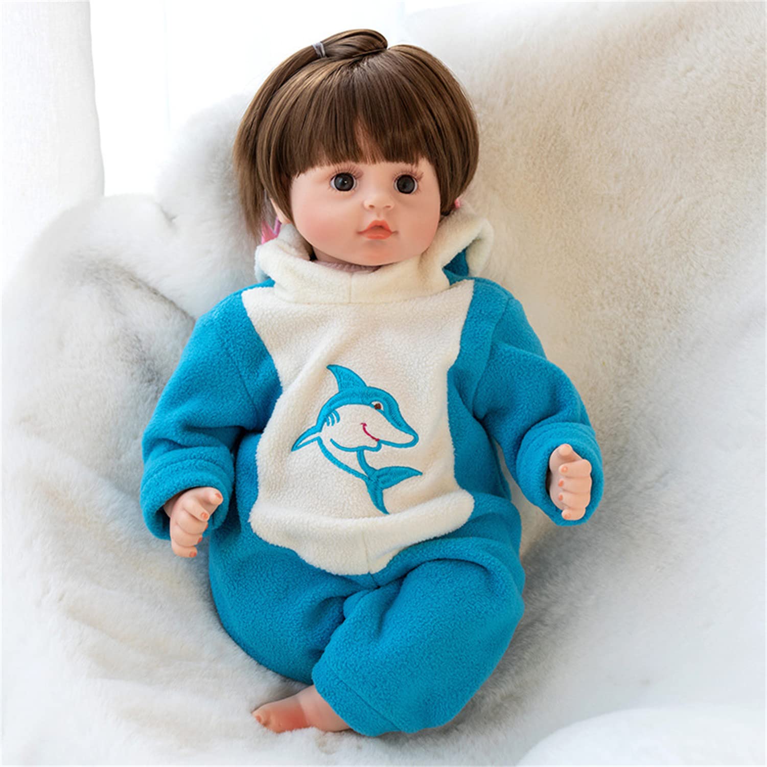 TMXK 19 Inch Newborn Can talk Reborn Baby Doll Washable Silicone Girls Dolls with Cute Jumpsuit Clothes Best Gift for Kids