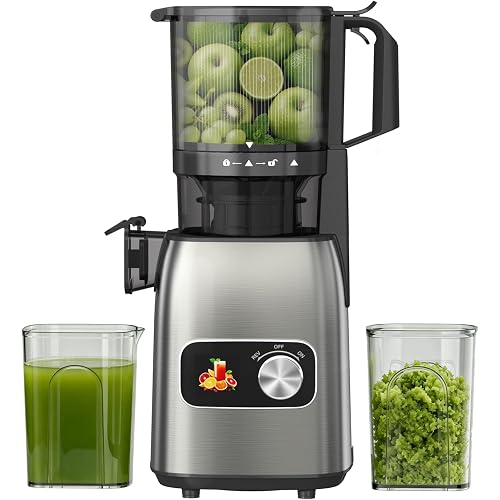Juicer Machines, 5.3" Wide Feed Chute Cold Press Juicer for Whole Fruits & Vegetables, High Juice Yield with 2 Cups, Easy to Clean, Masticating Juicers Machine for Home Kitchen
