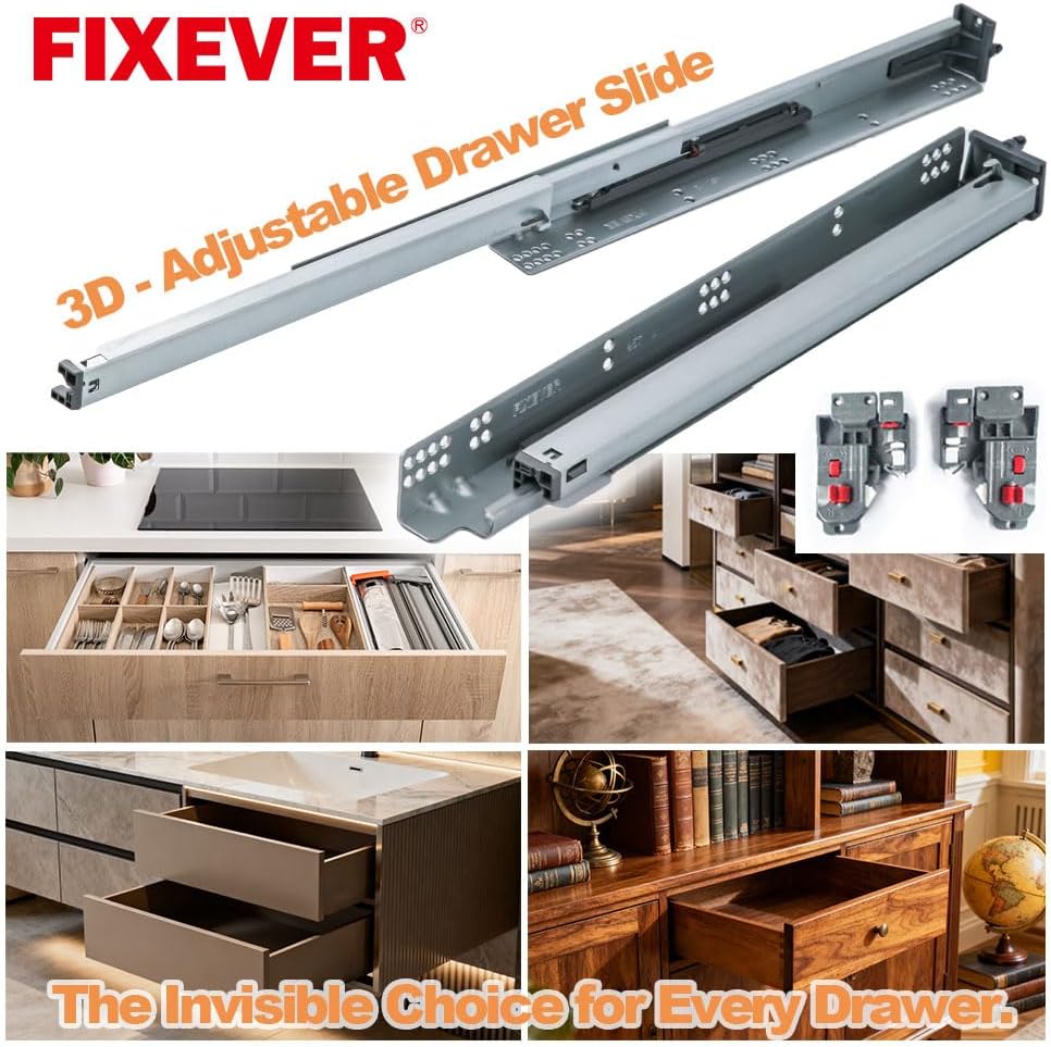 Soft-Close Silent Drawer Slides, 21-inch, Bottom-Mounted, Full Extension, 1 Pair, 77lbs Load Capacity, Galvanized Steel