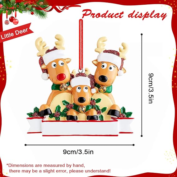 Personalized Reindeer Christmas Ornaments 2025, DIY Family Christmas Elk Deer Ornaments for Christmas Tree, Custom Name Hanging Pendant Christmas Tree Decorations Gift Loot Bag Fillers (Family of 6)