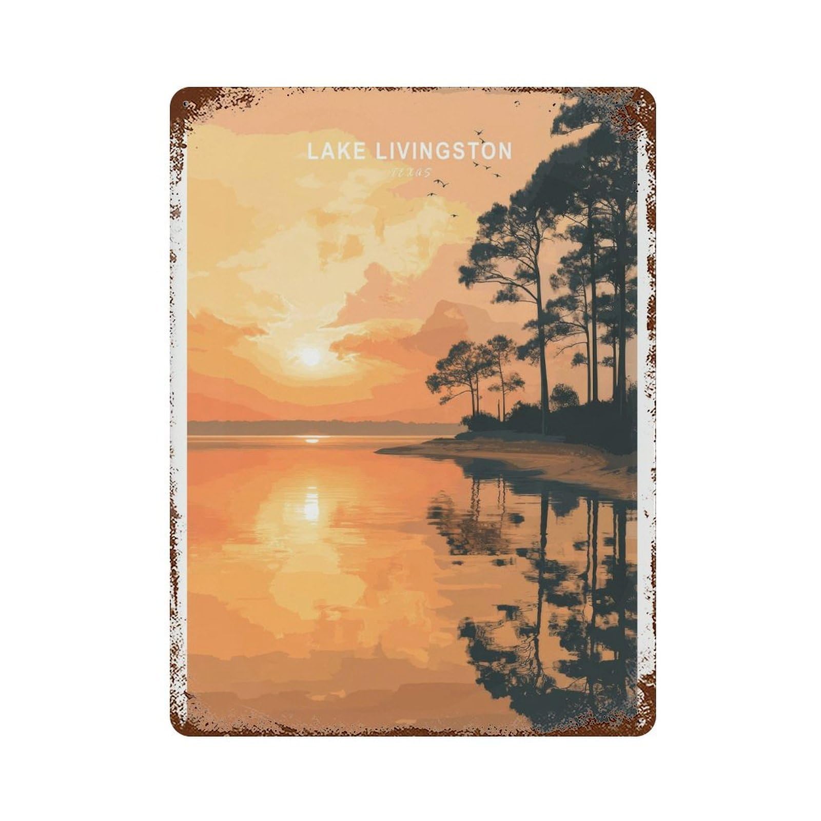 xiaoxiaoshen Lake Livingston Reflections, Calm Nature Texas Sunset Scene Wall Decor Art Metal Tin Poster Modern Home Decor Art Home Bar Shop Decorations Vintage Sign 40x30cm