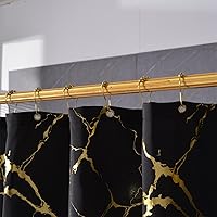 Vista 5 de Cortina de ducha negra - Cortinas de ducha de mármol negro y dorado con lámina de oro impresa de lujo para baño, cortina de baño con purpurina