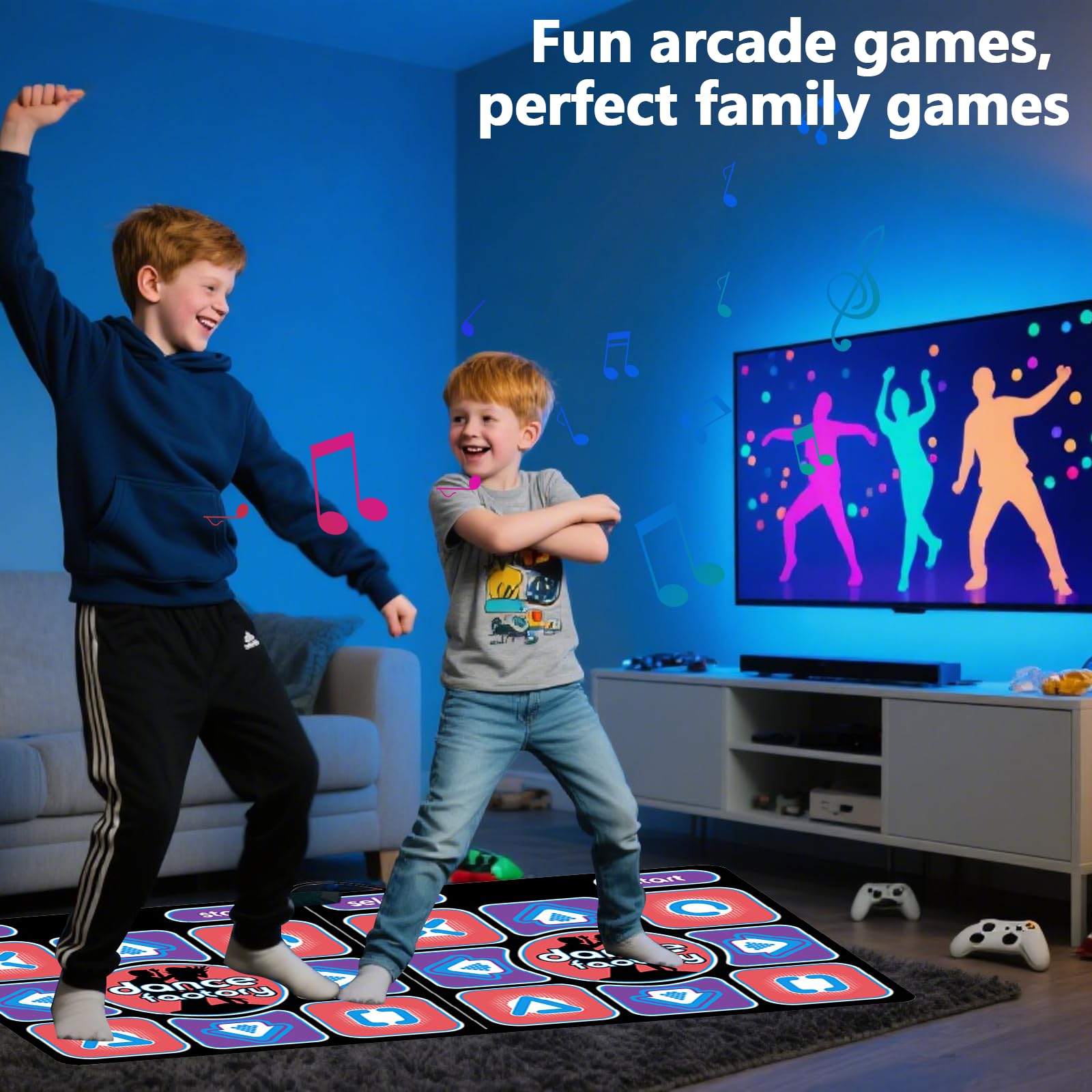 Tapis de danse HDMI avec caméra, pour TV, Tapis de Danse pour Enfants et Adultes, pour deux utilisateurs avec manette sans fil, 16 Go, Tapis de Jeu antidérapant, pour le fitness et la danse (A)