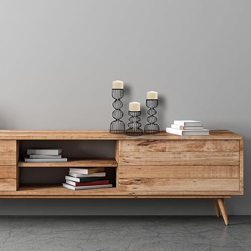 Miniatura 4 de Lainon Portavelas para velas de pilar (negro, juego de 3)  Juego de portavelas de metal negro hecho a mano  Pilar de metal para centro de mesa