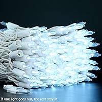 Vista 6 de YULETIME 200 luces LED de Navidad blancas frías, 66 pies, cable blanco, certificado UL, grado comercial, juego de luces navideñas