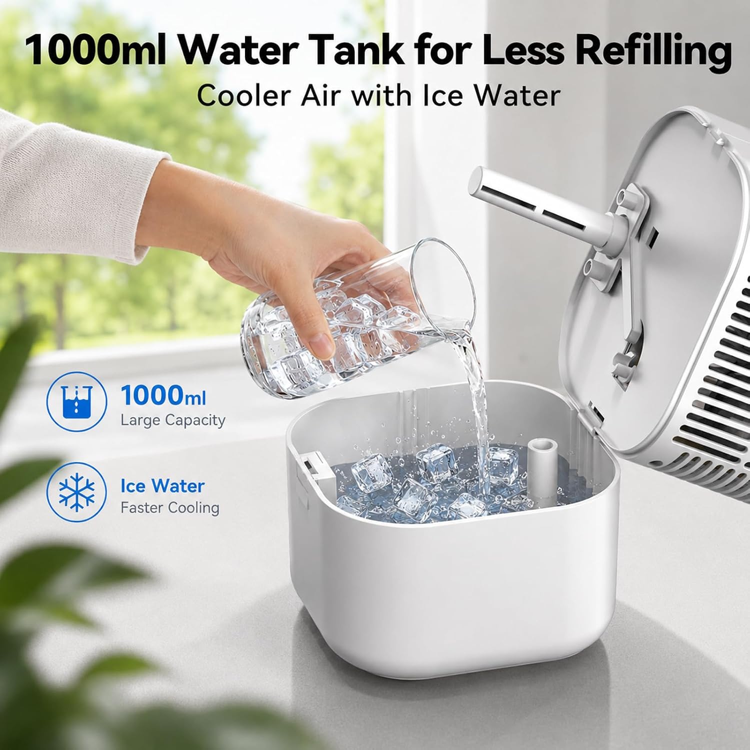 Portable Air Conditioners 4-in-1 Mini Air Conditioner Evaporative Air Cooler Portable AC with 1000ML Tank 3 Speeds 7-Color LED Small Air Conditioner with Timer for Bedroom Desktop Home Office White