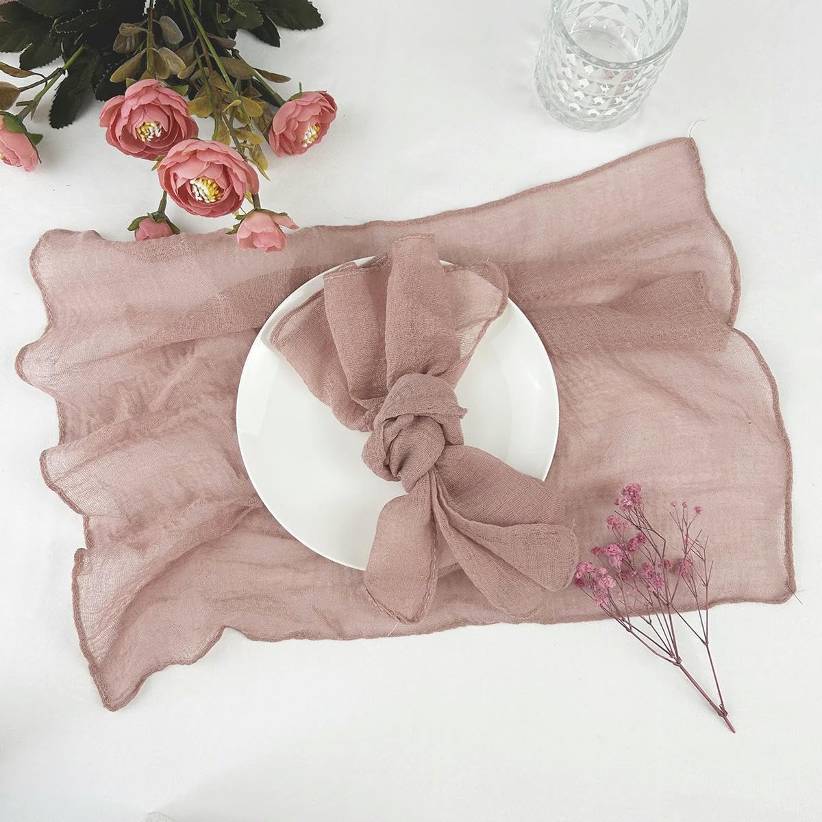 Serwetki na stół z gazy, 30 SZTUK 50 * 50 Cm Serwetki Z Gazy Marszczone Rustykalne Gazowe Serwetki Obiadowe Miękkie Bawełniane Serwetki Materiałowe Na Kolację Serwetki Koktajlowe(Beige)