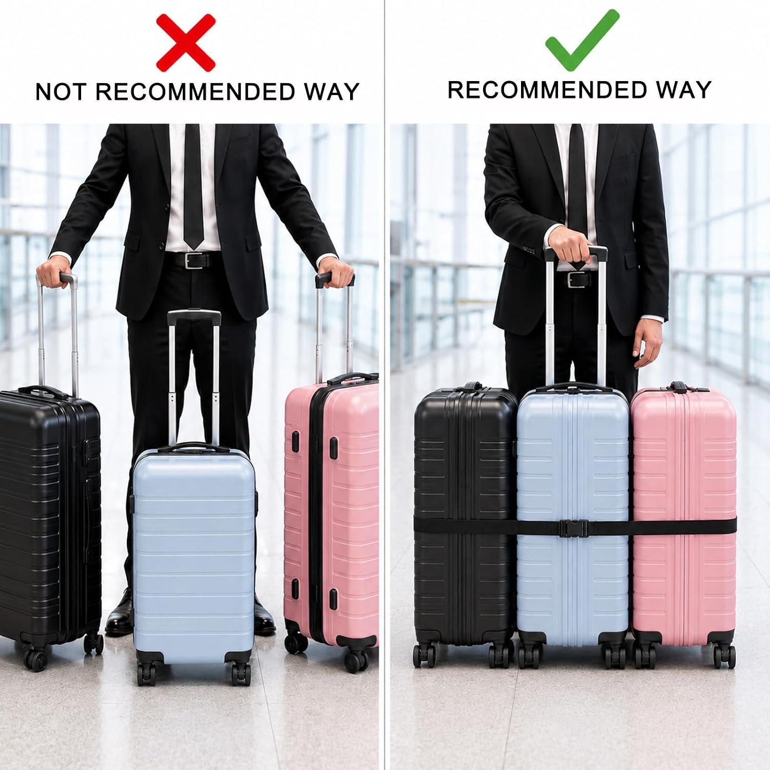NQEUEPN 4pcs Adjustable Luggage Straps for Multiple Suitcases Carry-On