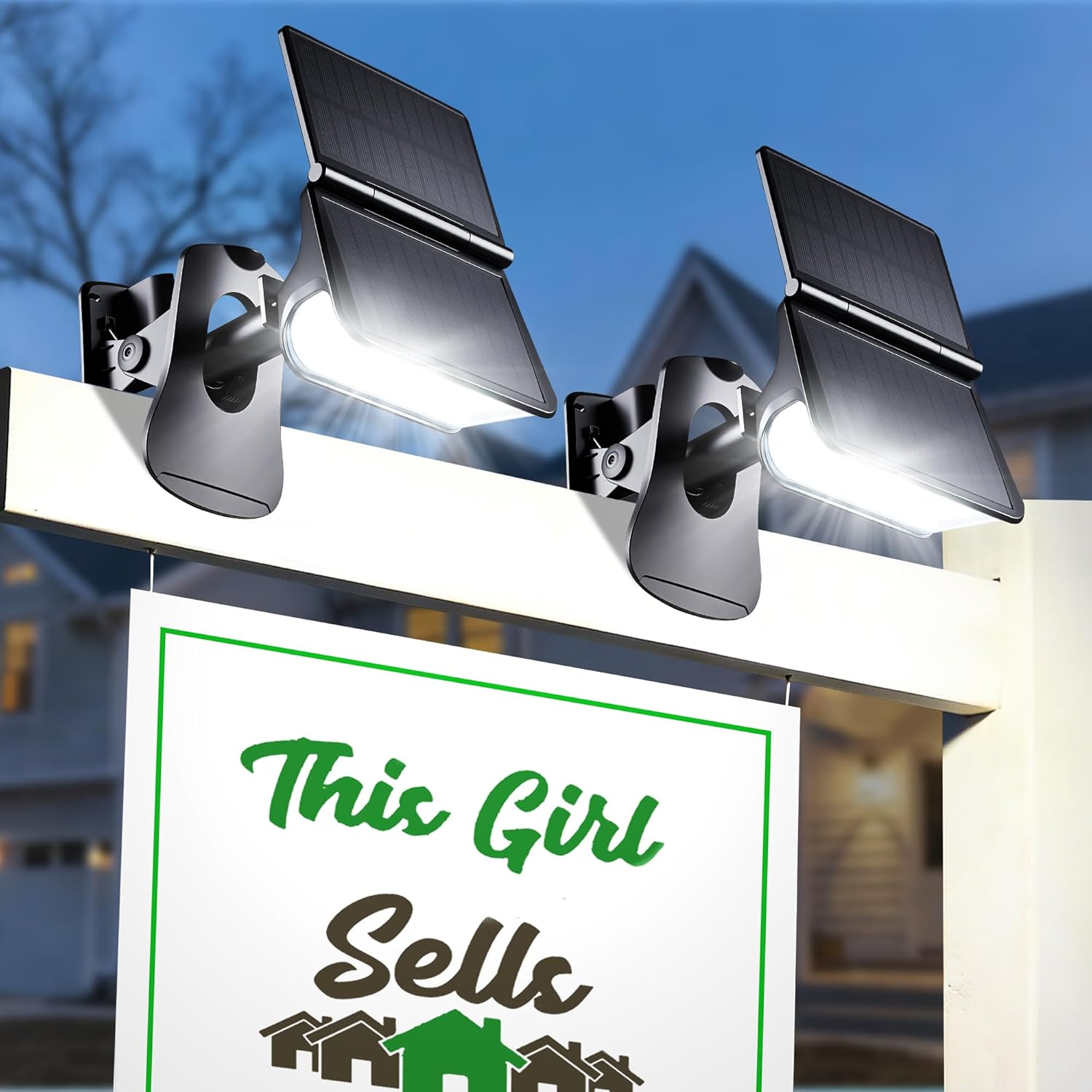 LUHLEE Solar Sign Lights Outdoor, Clip On Solar Light for Real Estate Signs, 65 LED 6000K Bright White, 270° Wide Angle, IP65 Waterproof, Dusk to Dawn Auto On/Off (2)