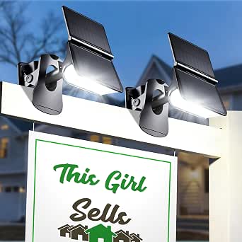 LUHLEE Dual-Panel Outdoor Solar Sign Light for Real Estate Signs,Clip-On No Wiring,65 LED 6000K Bright White, 270° Wide Angle,IP65 Waterproof,and Automatic Dusk-to-Dawn on/Off (2 Pack)
