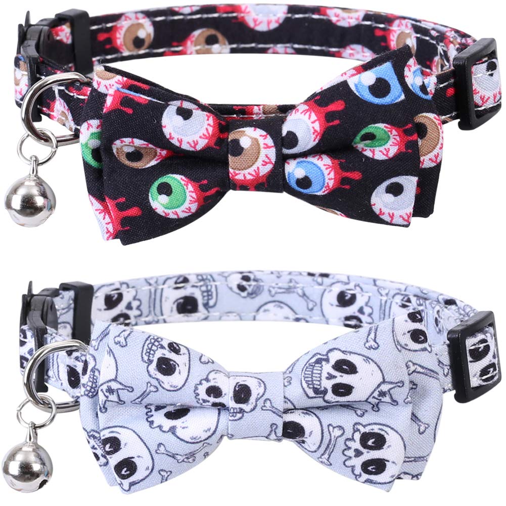 2 Pack/Set Halloween Cat Collar Breakaway with Cute Bow Tie and Bell for Kitty Adjustable Safety